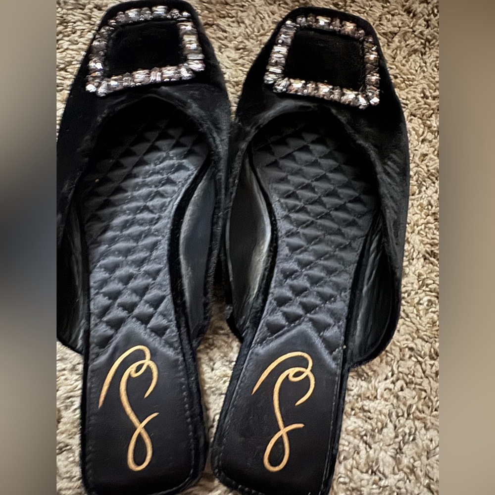 Sam Edelman Black Velvet Mules with Embellished Buckle - Picture 2 of 3
